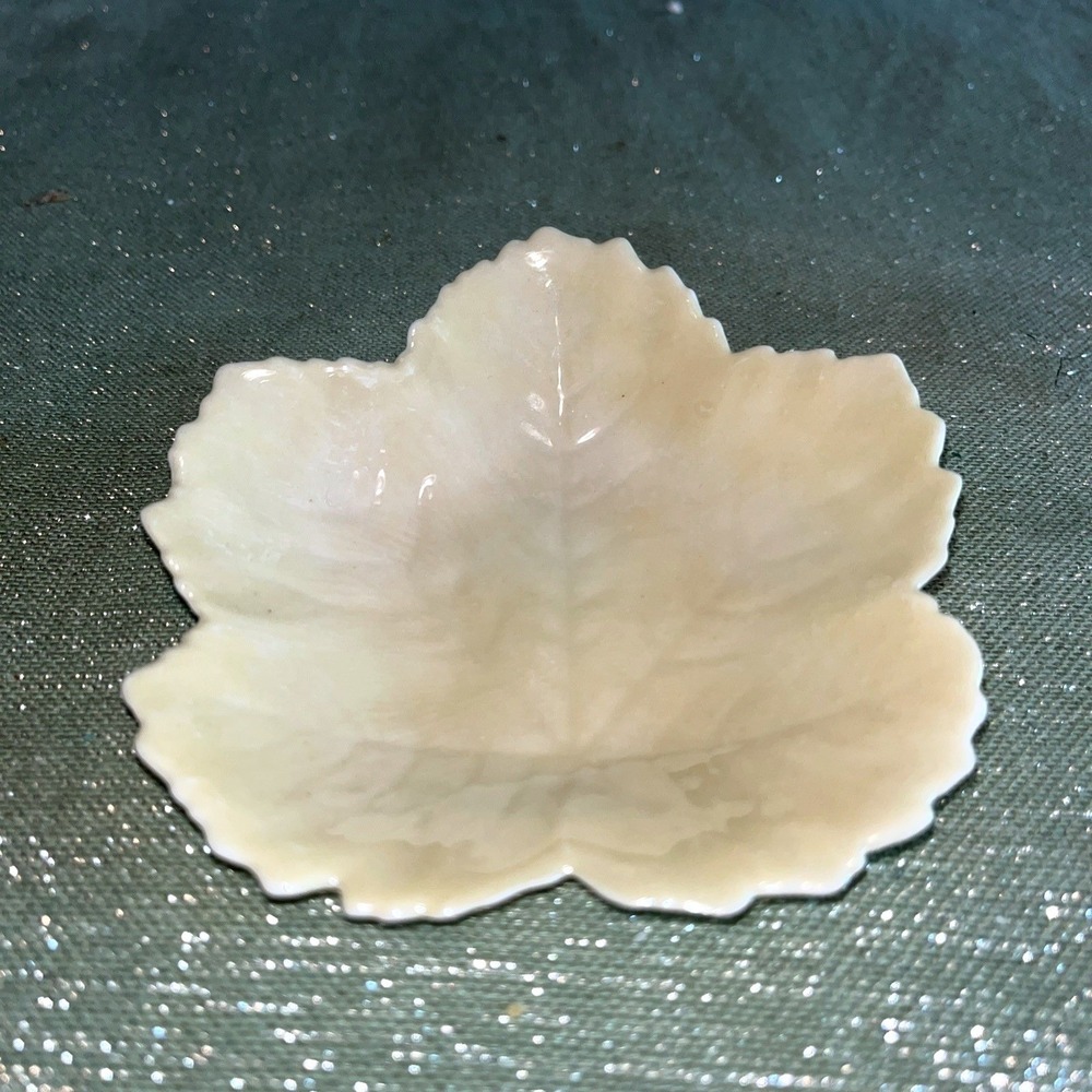 Vintage Belleek 1950s-1960s Iridescent Leaf Shape Bone China Dish